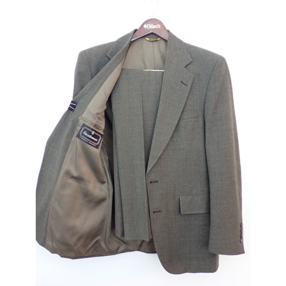 Strathmore Suit Mens 38R Gray 2 Button 100% Wool Pants 32x28 Canvased